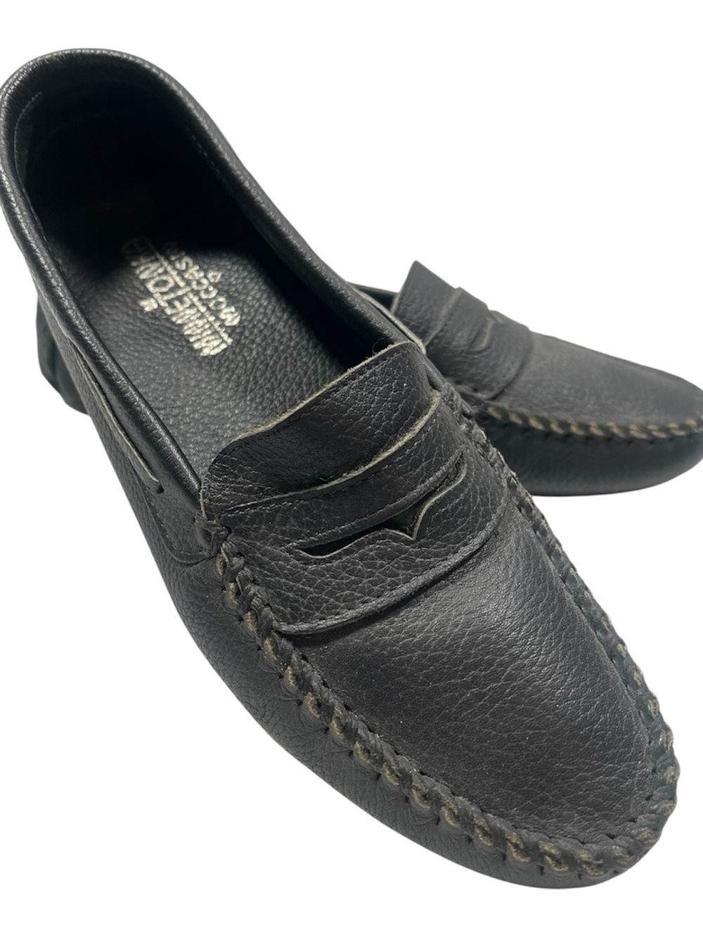 Vintage MINNETONKA MOCCASIN Driving Penny Loafers Mens 10.5 Black Made USA